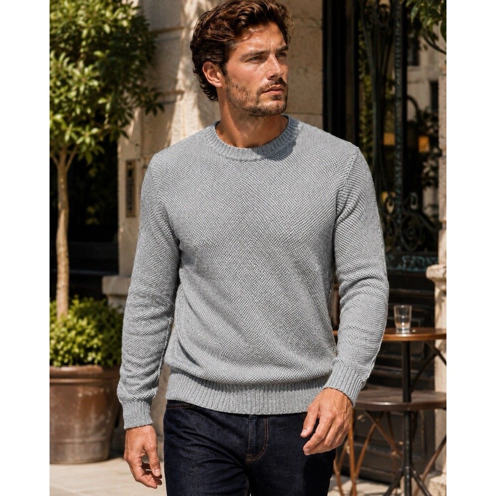 J Crew Sweater Mens S Gray Crewneck Premium Basket-stitch Cotton Layering